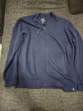 BRAX Navy Blue Full Zip Mock Neck Knit Sweater Solid Mens Size 56 (3XL)